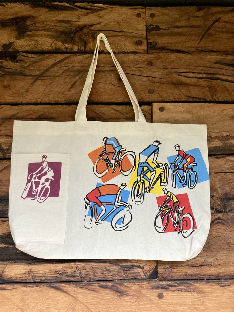 Bolsa con Diseño de Bicicletas y Bolsillo en Rojo Vino